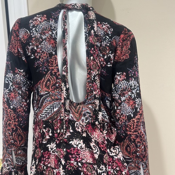 Free People Lady Luck Printed Tunic High Neck Bell Sleeve Tie Dress Sz XSmall XS - Picture 7 of 7